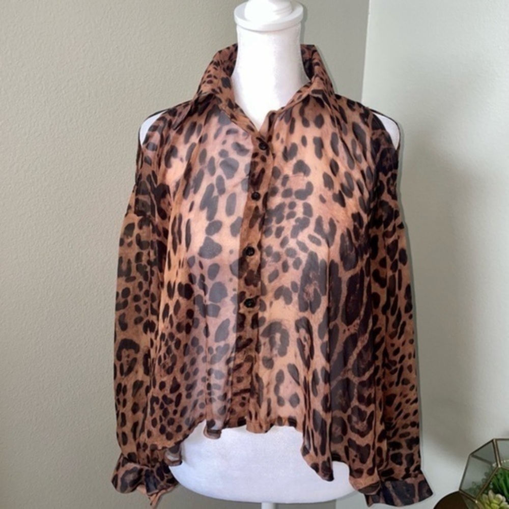 UNIF Cold Shoulder Cheetah Blouse